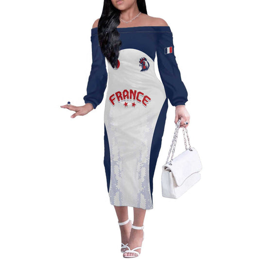 Custom France 2024 Football Go Champions Les Bleus Off The Shoulder Long Sleeve Dress