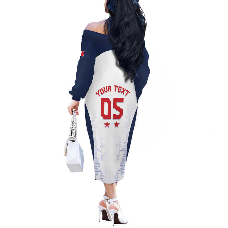 Custom France 2024 Football Go Champions Les Bleus Off The Shoulder Long Sleeve Dress
