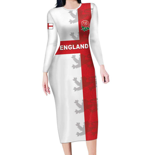 Custom England Rugby Vintage Style Long Sleeve Bodycon Dress
