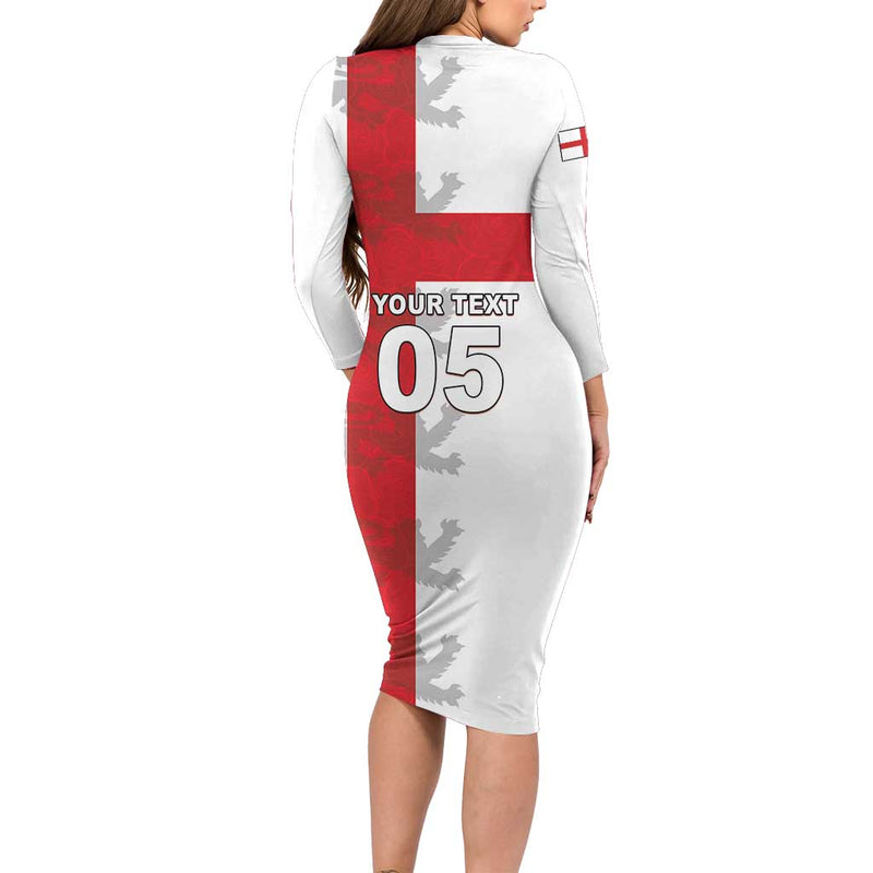 Custom England Rugby Vintage Style Long Sleeve Bodycon Dress