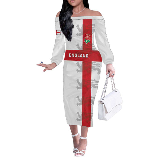 Custom England Rugby Vintage Style Off The Shoulder Long Sleeve Dress