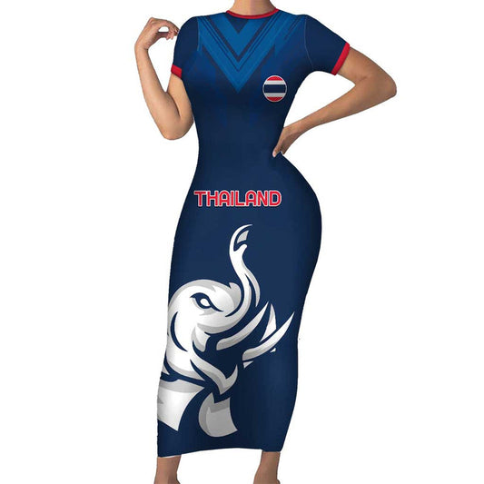Custom Thailand Football Go Champions Short Sleeve Bodycon Dress