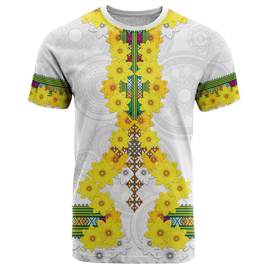 Enkutatash Ethiopia New Year Tilet Pattern With Adey Abeba Flowers T Shirt