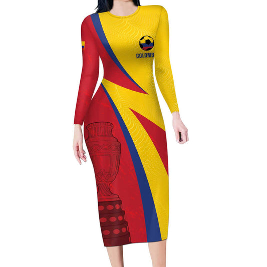 Custom Colombia 2024 Football Go Champions Los Cafeteros Long Sleeve Bodycon Dress