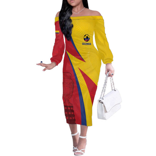 Custom Colombia 2024 Football Go Champions Los Cafeteros Off The Shoulder Long Sleeve Dress