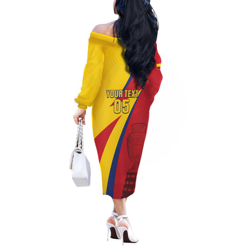 Custom Colombia 2024 Football Go Champions Los Cafeteros Off The Shoulder Long Sleeve Dress