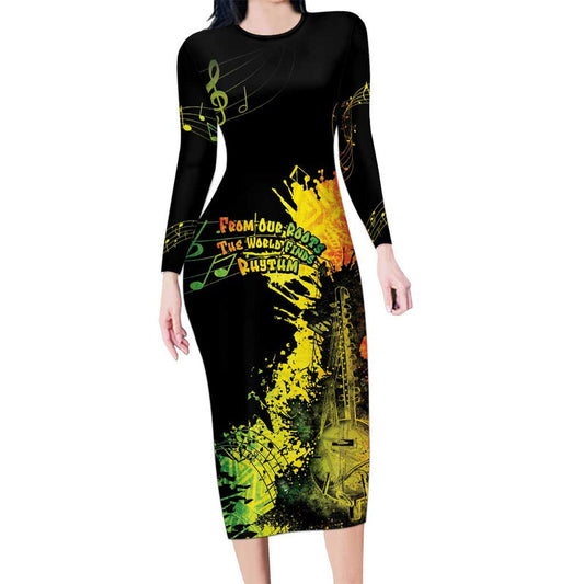 Afro Music Pride From Our Roots The World Finds Rhythm Long Sleeve Bodycon Dress