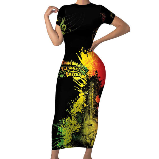Afro Music Pride From Our Roots The World Finds Rhythm Short Sleeve Bodycon Dress
