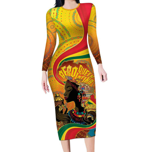 Afro Latina Queen The Beauty Of Black Women Long Sleeve Bodycon Dress