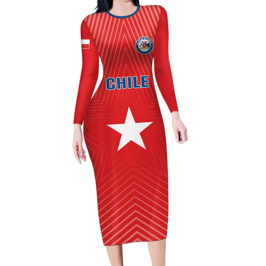 Custom Chile Star Football Vamos La Roja Long Sleeve Bodycon Dress