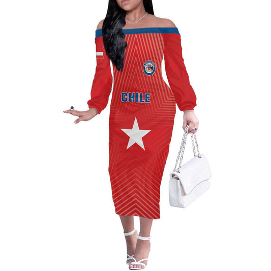 Custom Chile Star Football Vamos La Roja Off The Shoulder Long Sleeve Dress
