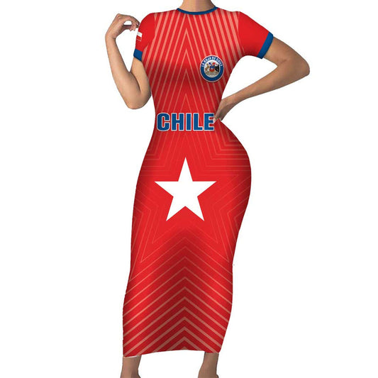 Custom Chile Star Football Vamos La Roja Short Sleeve Bodycon Dress