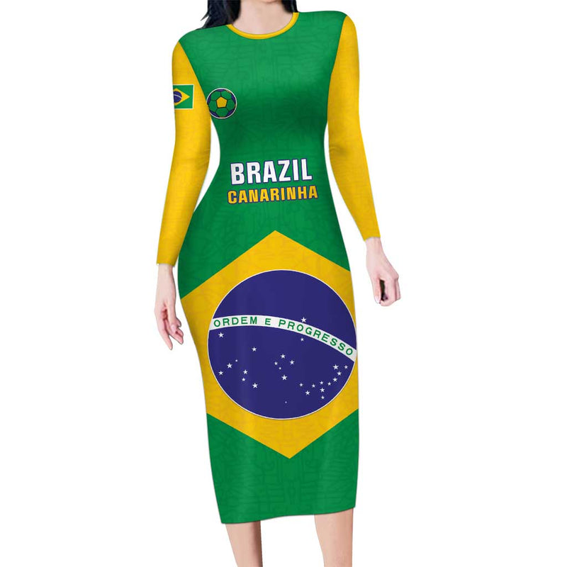 Custom Brazil Football Flag Style Long Sleeve Bodycon Dress