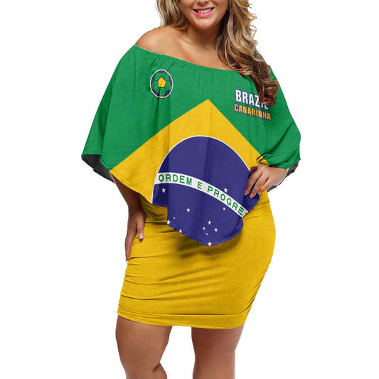 Custom Brazil Football Flag Style Off Shoulder Short Dress