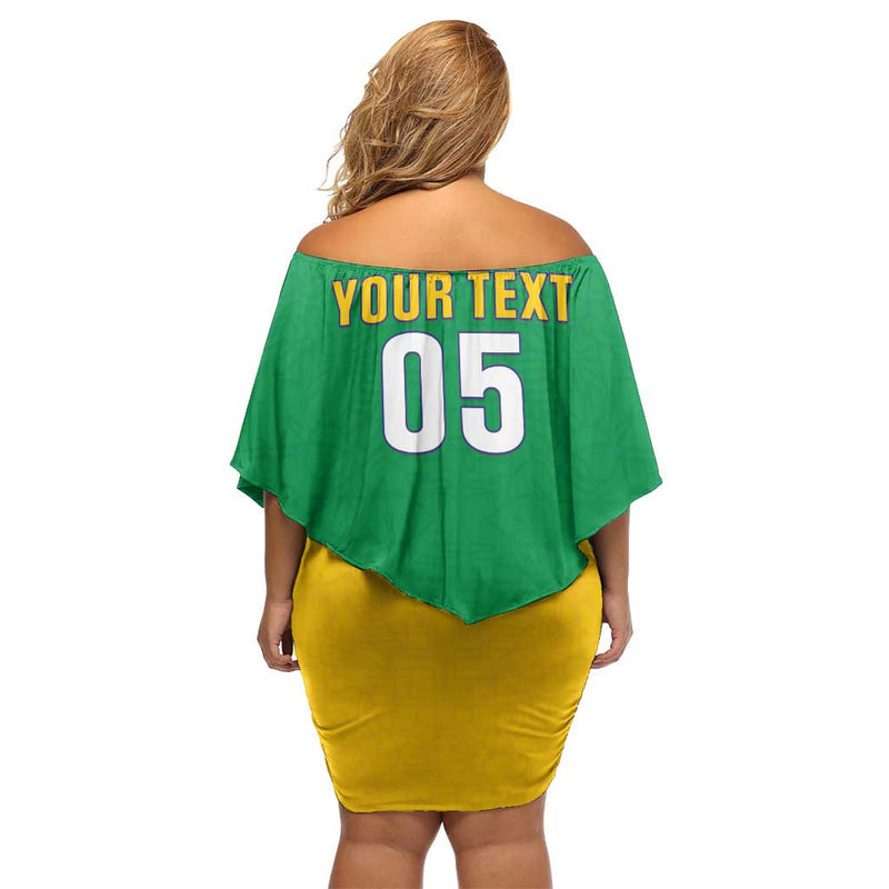 Custom Brazil Football Flag Style Off Shoulder Short Dress