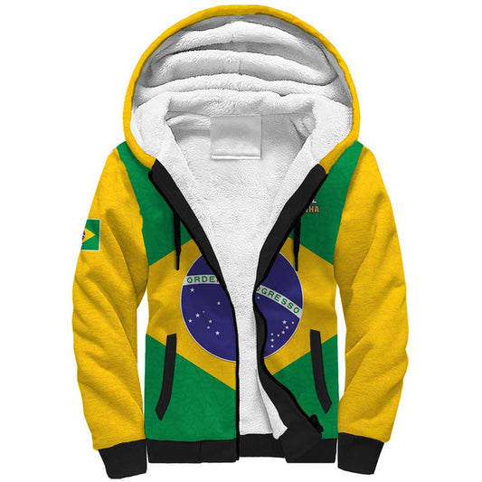Custom Brazil Football Flag Style Sherpa Hoodie