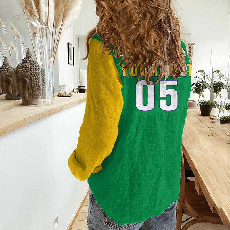 Custom Brazil Football Flag Style Women Casual Shirt