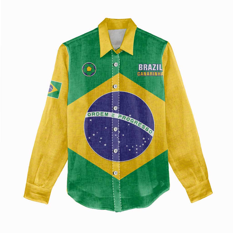 Custom Brazil Football Flag Style Women Casual Shirt