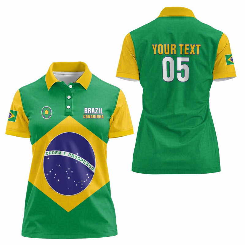 Custom Brazil Football Flag Style Women Polo Shirt