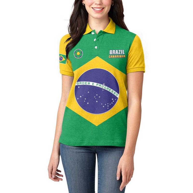 Custom Brazil Football Flag Style Women Polo Shirt
