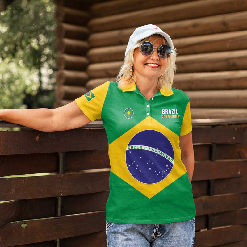 Custom Brazil Football Flag Style Women Polo Shirt