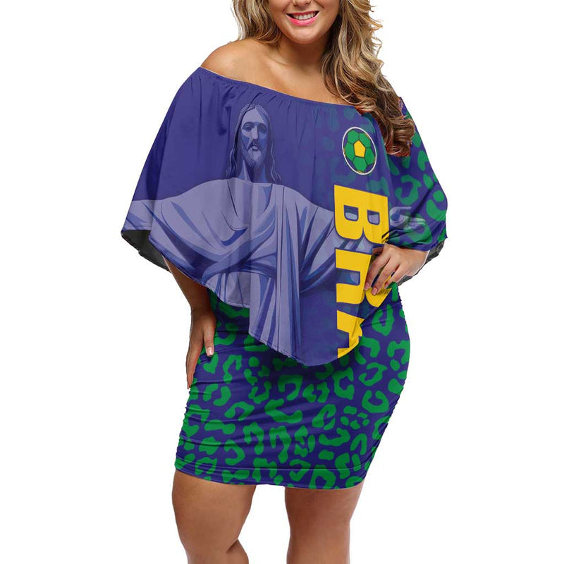 Custom Brazil Football With Leopard Pattern Off Shoulder Short Dress