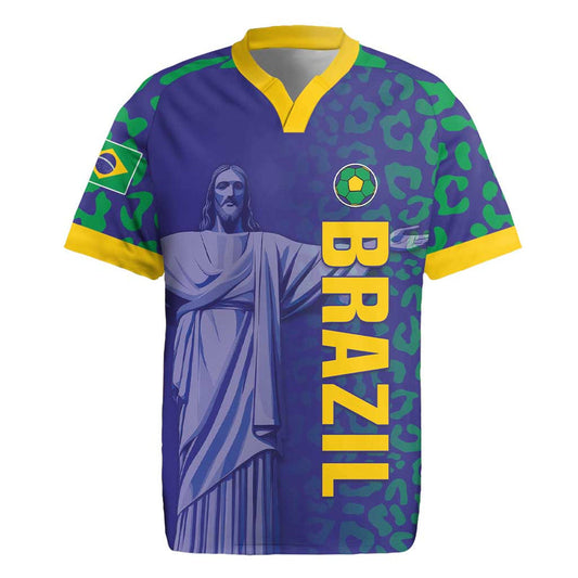 Custom Brazil Football With Leopard Pattern Rugby Jersey