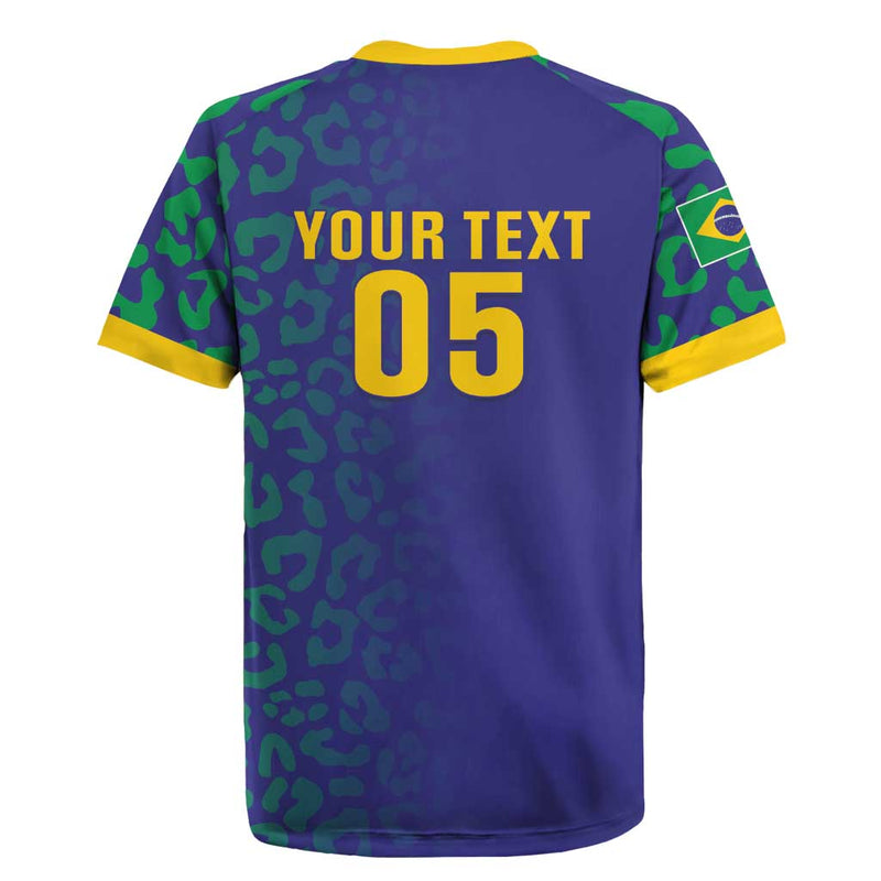 Custom Brazil Football With Leopard Pattern Rugby Jersey