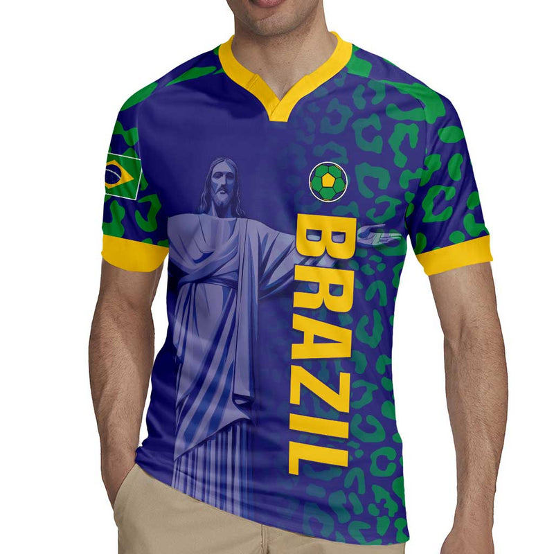 Custom Brazil Football With Leopard Pattern Rugby Jersey