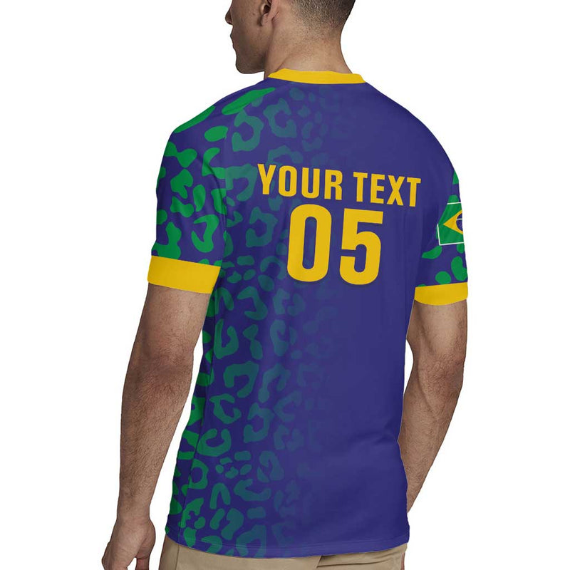Custom Brazil Football With Leopard Pattern Rugby Jersey