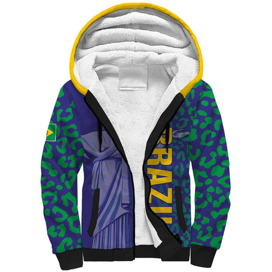 Custom Brazil Football With Leopard Pattern Sherpa Hoodie