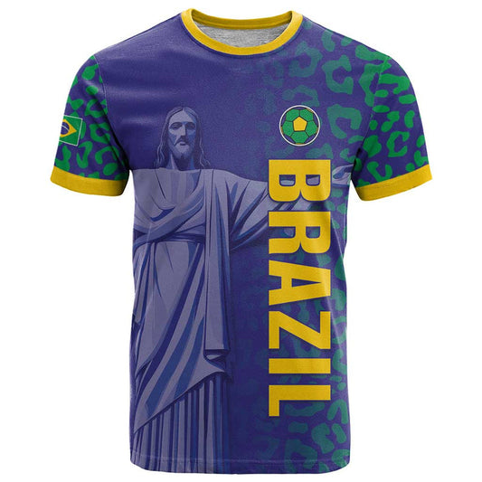 Custom Brazil Football With Leopard Pattern T Shirt