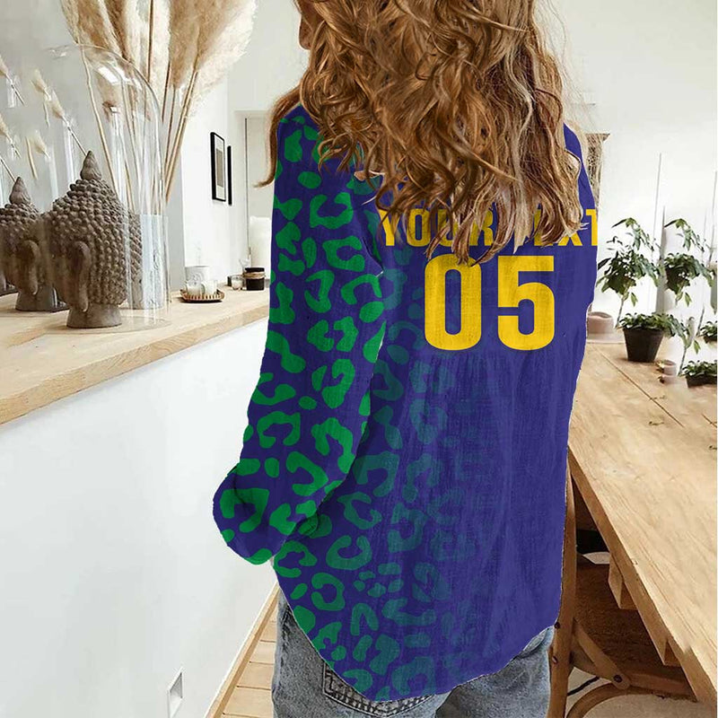 Custom Brazil Football With Leopard Pattern Women Casual Shirt