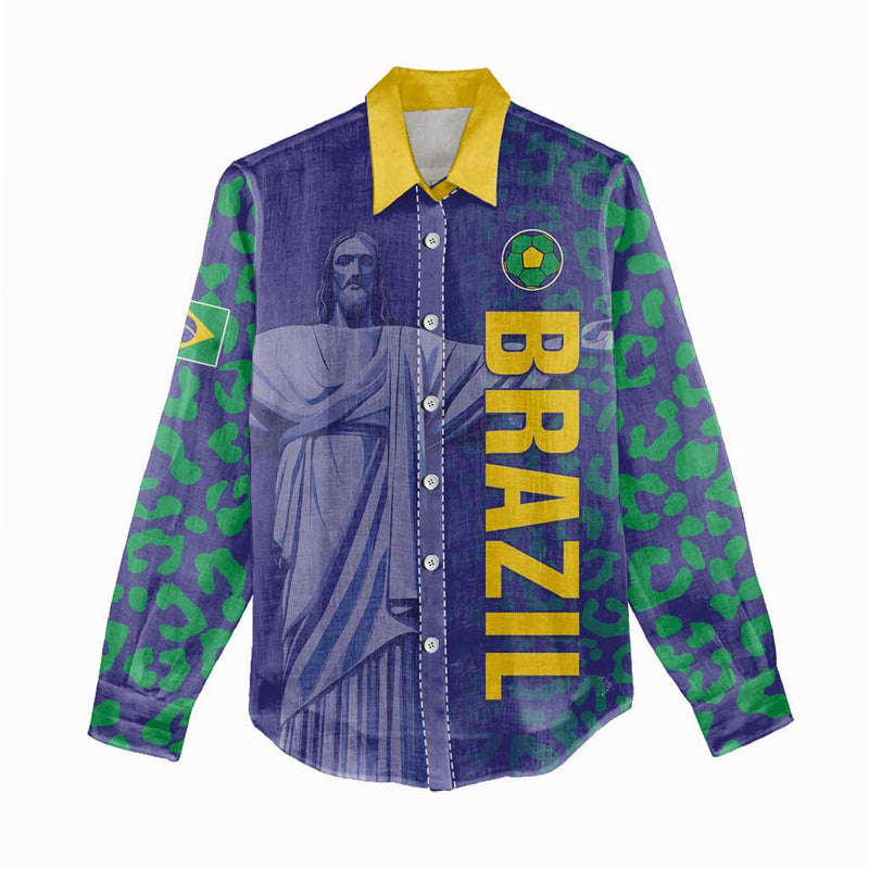 Custom Brazil Football With Leopard Pattern Women Casual Shirt