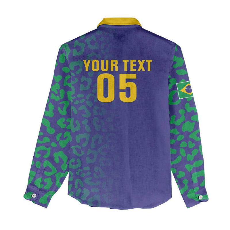 Custom Brazil Football With Leopard Pattern Women Casual Shirt