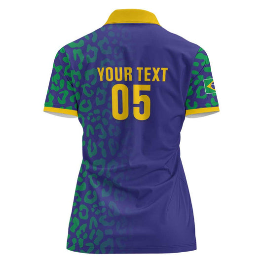 Custom Brazil Football With Leopard Pattern Women Polo Shirt