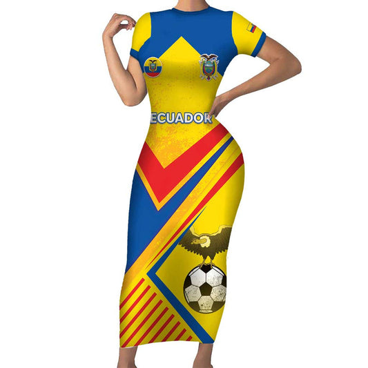 Custom Ecuador Football La Tricolor Sporty Style Short Sleeve Bodycon Dress