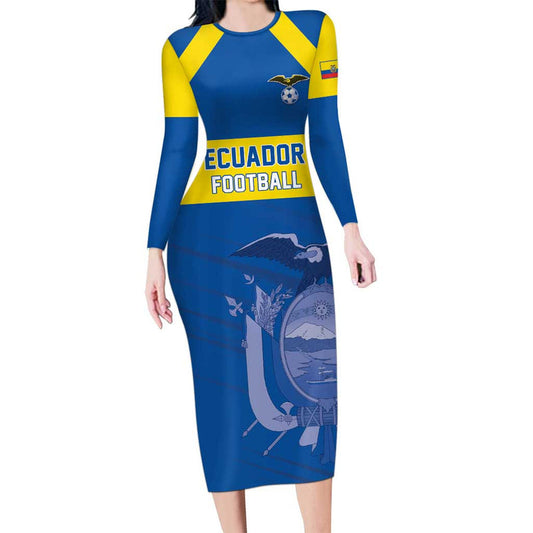 Custom Ecuador Football Go Champions Long Sleeve Bodycon Dress