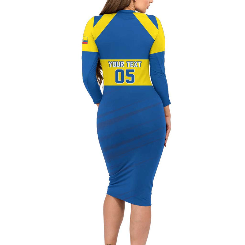 Custom Ecuador Football Go Champions Long Sleeve Bodycon Dress