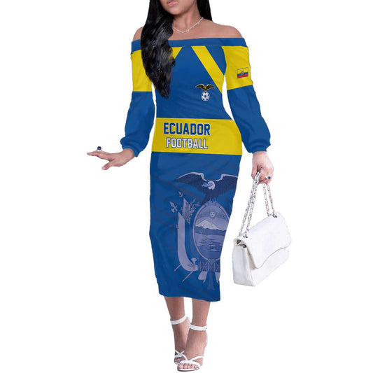Custom Ecuador Football Go Champions Off The Shoulder Long Sleeve Dress