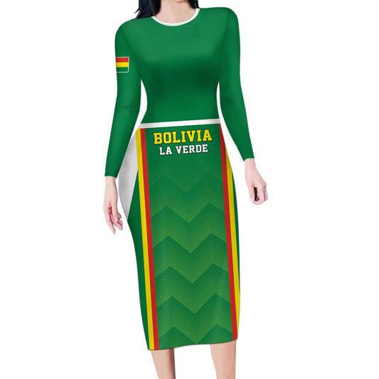 Custom Bolivia Football Go Champions La Verde Green Version Long Sleeve Bodycon Dress