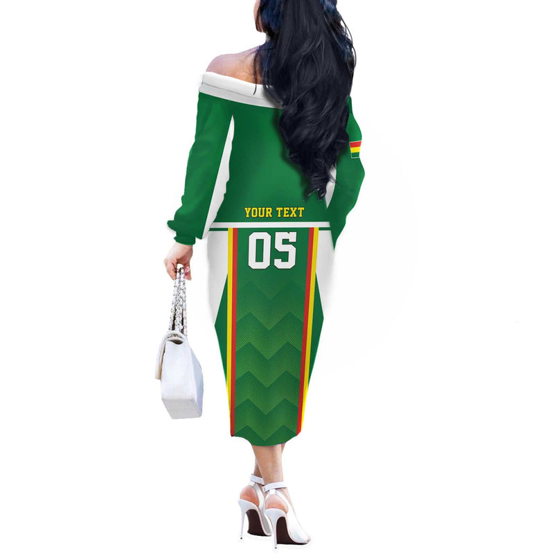 Custom Bolivia Football Go Champions La Verde Green Version Off The Shoulder Long Sleeve Dress