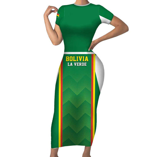 Custom Bolivia Football Go Champions La Verde Green Version Short Sleeve Bodycon Dress