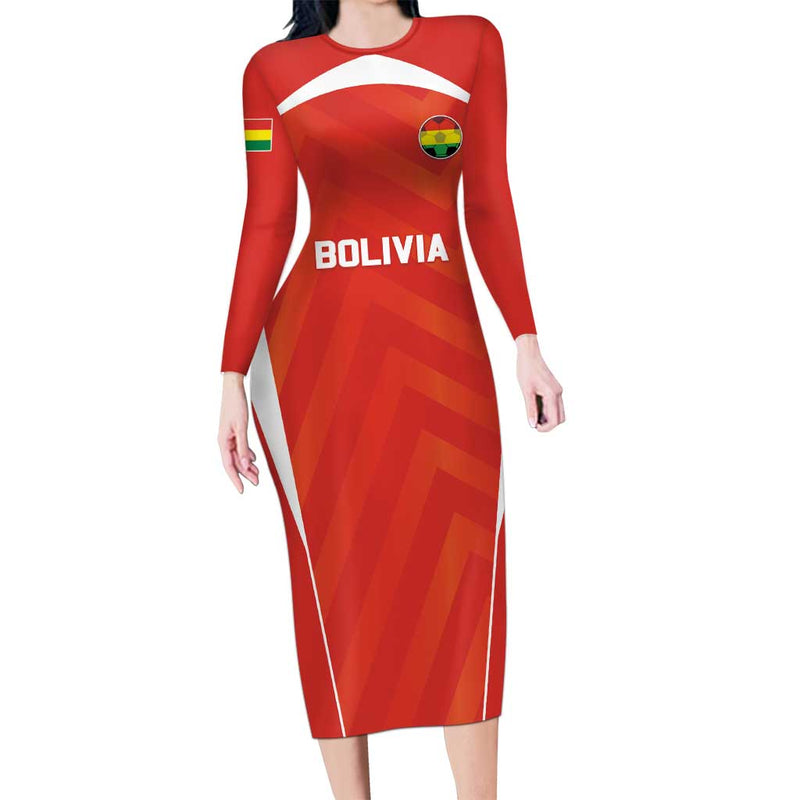 Custom Bolivia Football Go Champions La Verde Red Version Long Sleeve Bodycon Dress