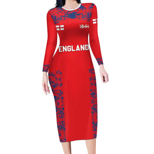 Custom England Cricket Go Three Lions Simple Style Long Sleeve Bodycon Dress