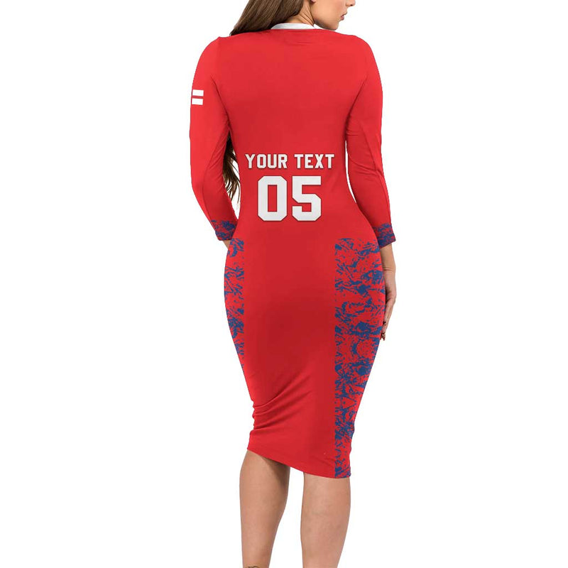Custom England Cricket Go Three Lions Simple Style Long Sleeve Bodycon Dress