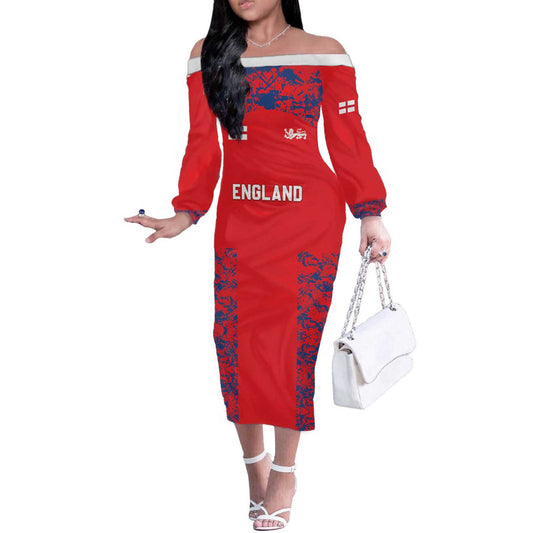 Custom England Cricket Go Three Lions Simple Style Off The Shoulder Long Sleeve Dress