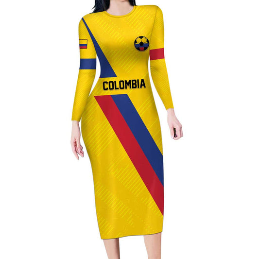 Custom Colombia Football Vamos La Tricolor Retro Style Long Sleeve Bodycon Dress