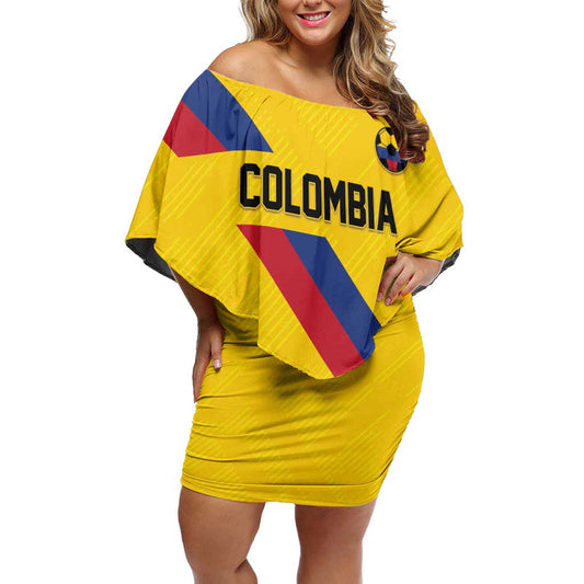 Custom Colombia Football Vamos La Tricolor Retro Style Off Shoulder Short Dress