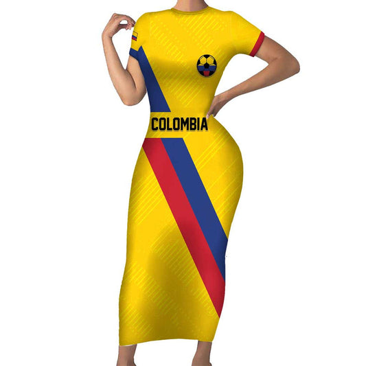 Custom Colombia Football Vamos La Tricolor Retro Style Short Sleeve Bodycon Dress